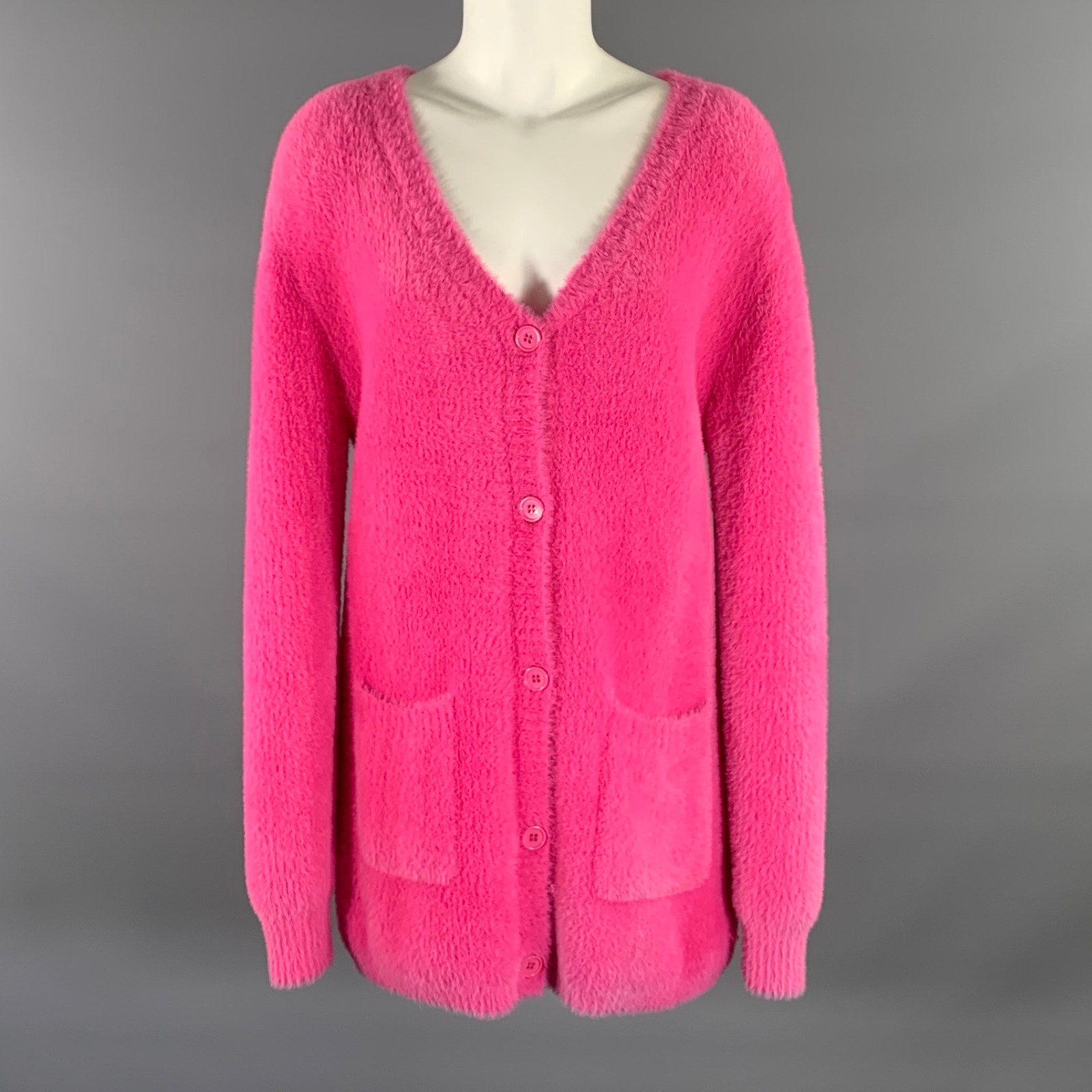 Ser.O.Ya Size Xs Pink Nylon Knitted Buttoned Cardigan